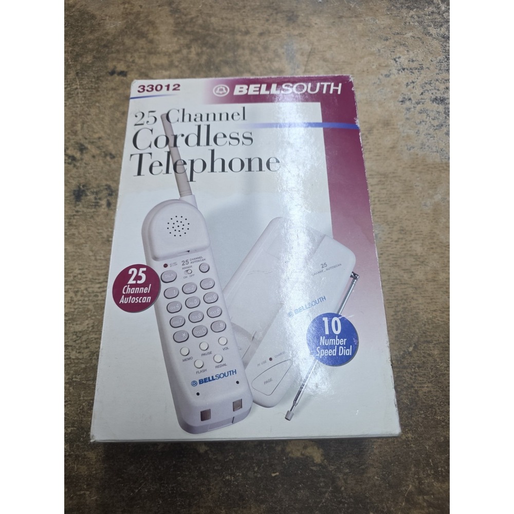 Vintage BellSouth 25 Channel Cordless Phone 33012 White 1995